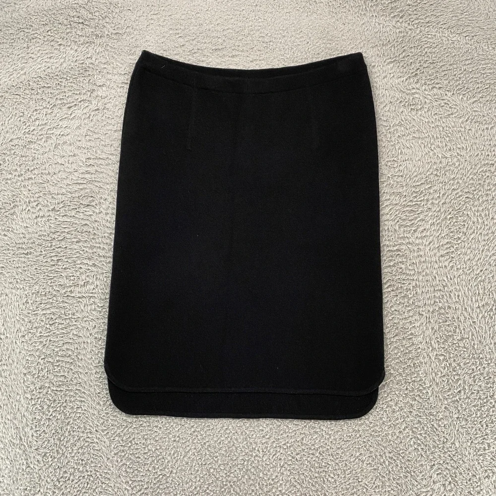 Eileen Fisher Skirt Womens Petite Medium‎ Black Merino Wool Pencil Knee Length